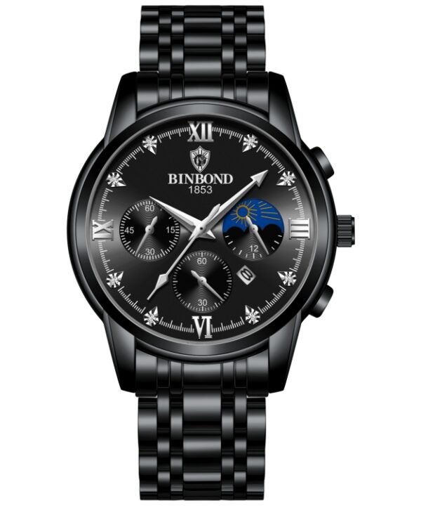 BINBOND B3591 30m Waterproof Luminous Calendar Men Watch, Black Steel-Black, Black Leather-White-Black, Brown Leather-White-White