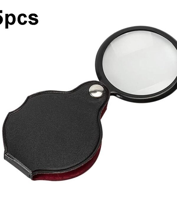 5pcs 50mm 8X Mini Leather Folding Magnifier