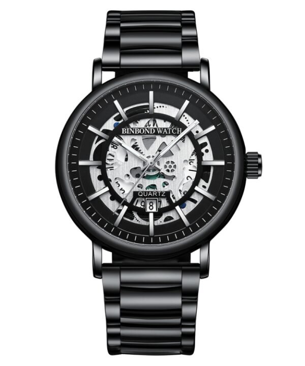 BINBOND B7872 Multifunctional Hollow Luminous Waterproof Quartz Watch, Black Steel-Black-White, White Steel-Black-White, Full-gold-Black-Gold, Black Leather-Black-Black, Black Leather-White-Black, Black Leather-Full-gold-Black