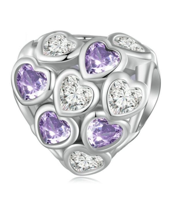 Sterling Silver S925 Heart Zirconia Infinity Symbol White Gold Plated Bracelet Beads, SCC2451