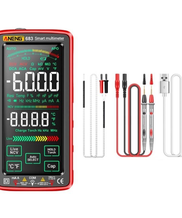 ANENG 683 Smart Touch Screen Automatic Range Rechargeable Multimeter, 683 Red, 683 Black