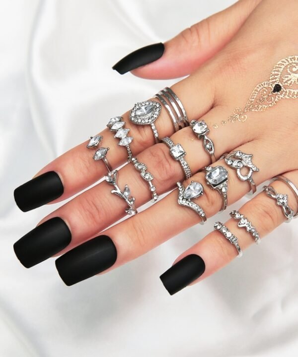 15pcs/set Water Drop Heart Hollow Diamond Joint Ring, 15pcs/set 4869