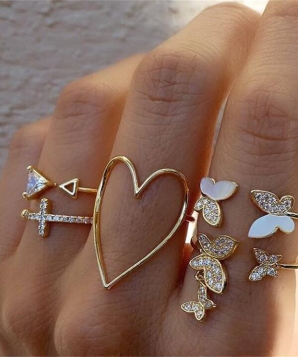 5pcs/set Cross Triangle Heart Hollow Butterfly Knuckle Ring, 5pcs/set 5217