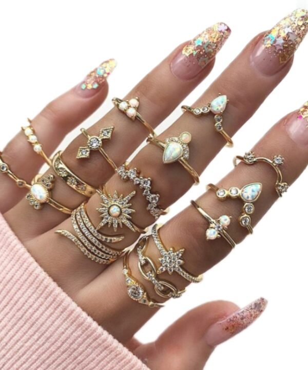 17pcs/set Bohemian Alloy Ring With Diamonds