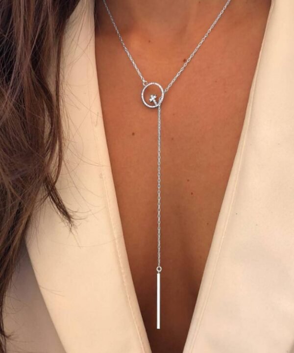 Cross Round Metal Rod Alloy Long Sweater Chain Necklace, SKU1130 Silver