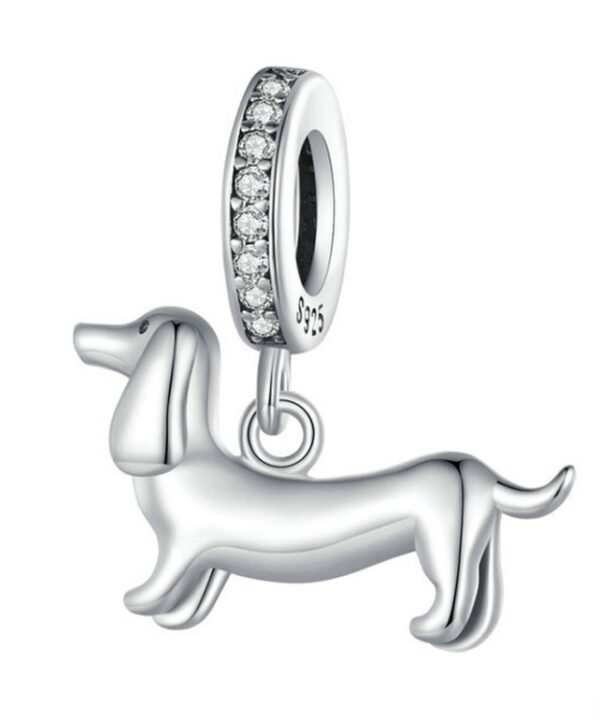 S925 Sterling Silver Cute Little Dachshund Pendant DIY Beaded Bracelet Accessories, SCC2561