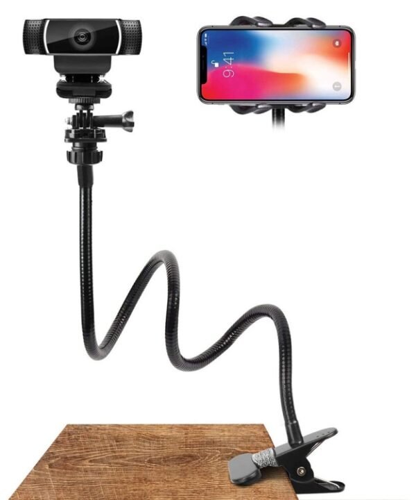Double-clamp Camera Phone Holder Extended Metal Bending Bracket, Double-clamp
