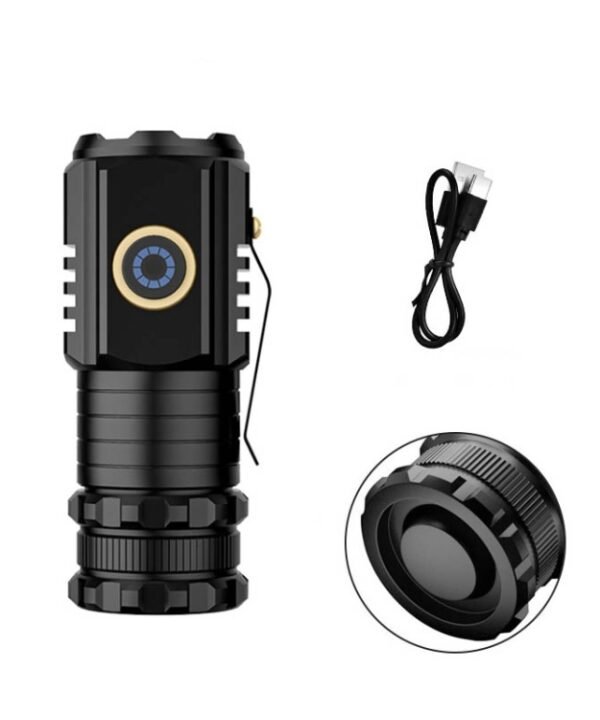 3 LED Mini Flashlight Rechargeable Waterproof 2000LM Super Bright Torch, Tail No Magnet, Tail Magnet