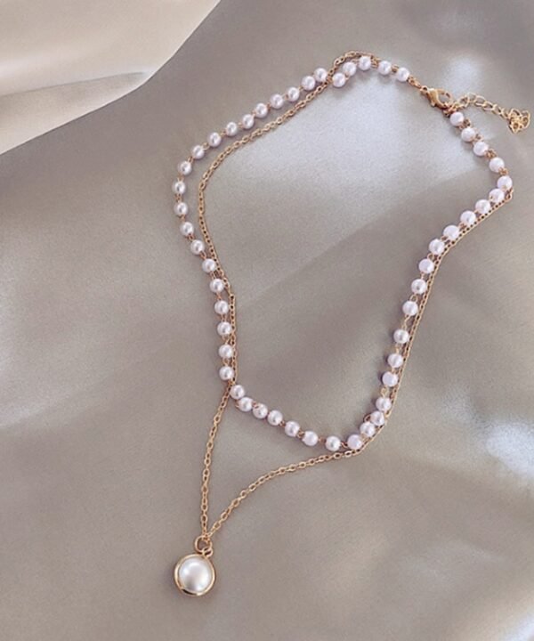 Simple Beaded Double-Layer Pearl Pendant Necklace