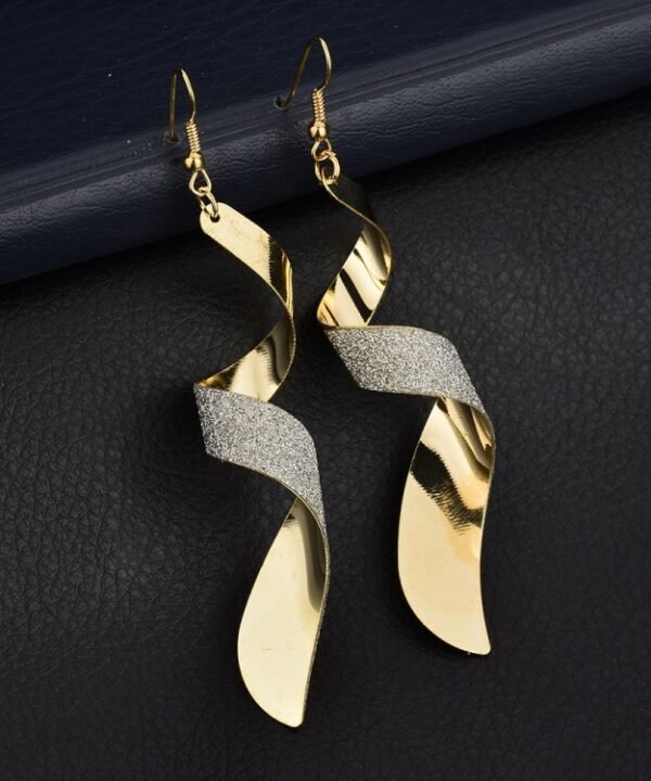 Frosted Long Twisted Hoop 3D Earrings