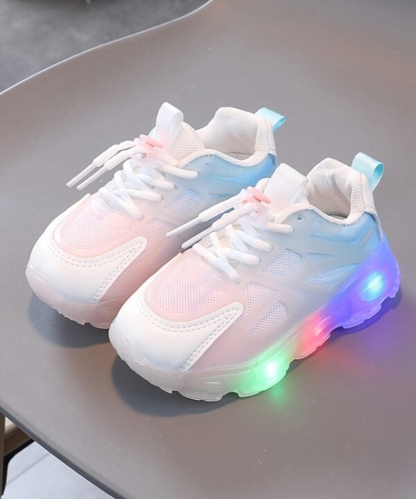 WISDOMFROG Girls Sneakers LED Light Up Boys Gradient Mesh Shoes Children Footwear, 21, 22, 23, 24, 25, 26, 27, 28, 29, 30