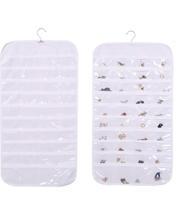 80-grid Jewelry Storage Hanging Bag Mon-woven Double-sided Jewelry Organizer Bag, 80-grid