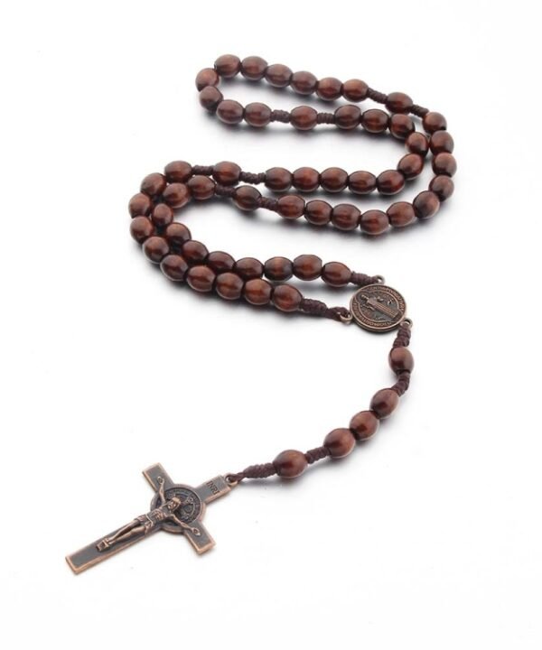 Wooden Beads Handmade Wire Vintage Cross Necklace, Light Coffee, Dark Coffee