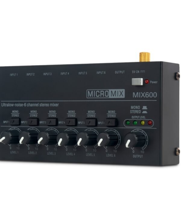 Ultra-Compact Low-Noise 6 Channel Stereo Audio Mixer, US Plug, MIX600