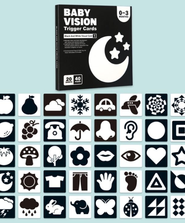 20pcs /Book Baby Early Learning Card Children Eye Care Visual Stimulation Card, 1-order Black And White, 2-order Black And Red, 3-order Color, 4-order Real Object