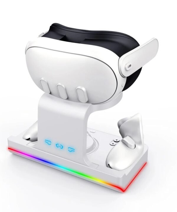 For Meta Quest 3 Headset Charging Base with Dazzle Lights VR Grip Charging Stand, White, Black