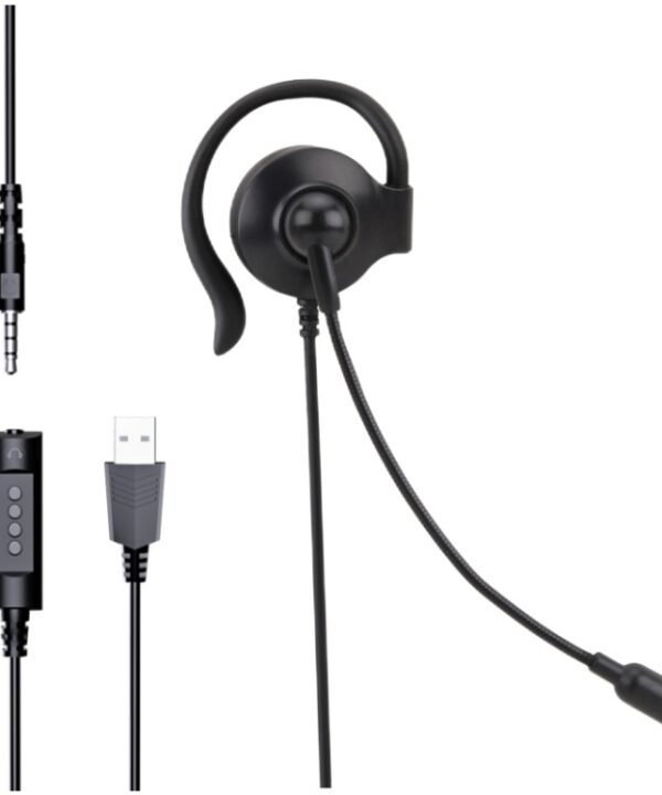 SOYTO SY227 Single-side Operator Ear Hook Headset Corded Computer Headset, 3.5mm, Separation USB Wire Control