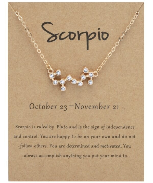 12 Zodiac Signs With Diamonds Necklace Card Rhinestones Collarbone Chain Pendant, Scorpio Golden, Sagittarius Golden, Capricorn Golden, Taurus Golden, Pisces Golden, Leo Golden, Libra Golden, Cancer Golden, Aquarius Golden, Virgo Golden, Aries Golden...
