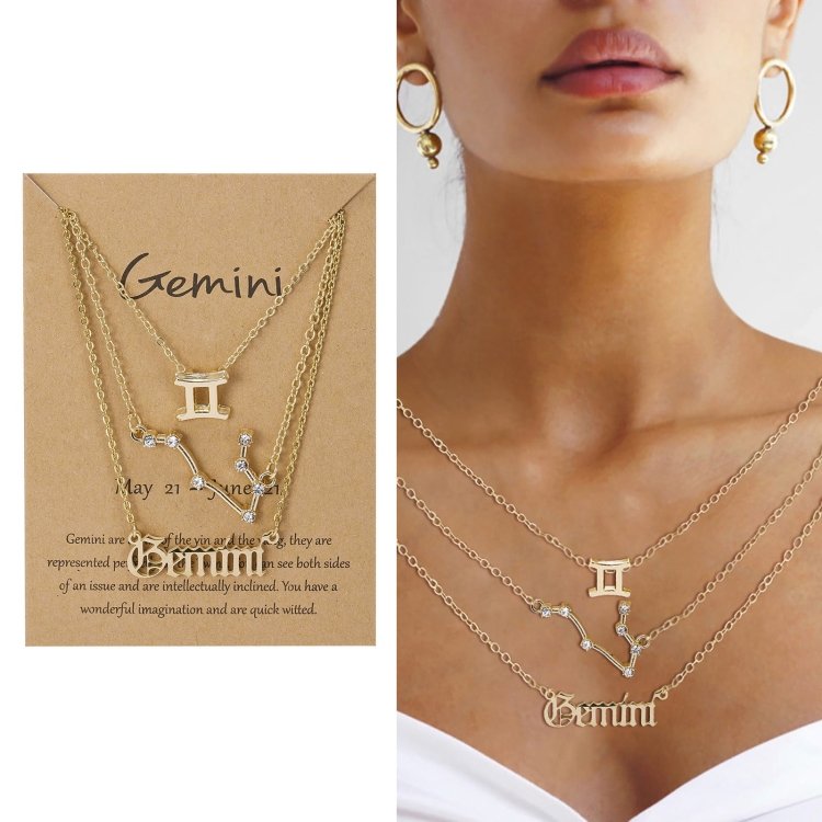 3 In 1 12 Zodiac Signs Necklace Set Retro Alphabet Symbols With Diamonds Jewelry Set, Scorpion Golden, Sagittarius Golden, Capricorn Golden, Taurus Golden, Pisces Golden, Leo Golden, Libra Golden, Cancer Golden, Aquarius Golden, Virgo Golden, Aries Gol... - Image 2