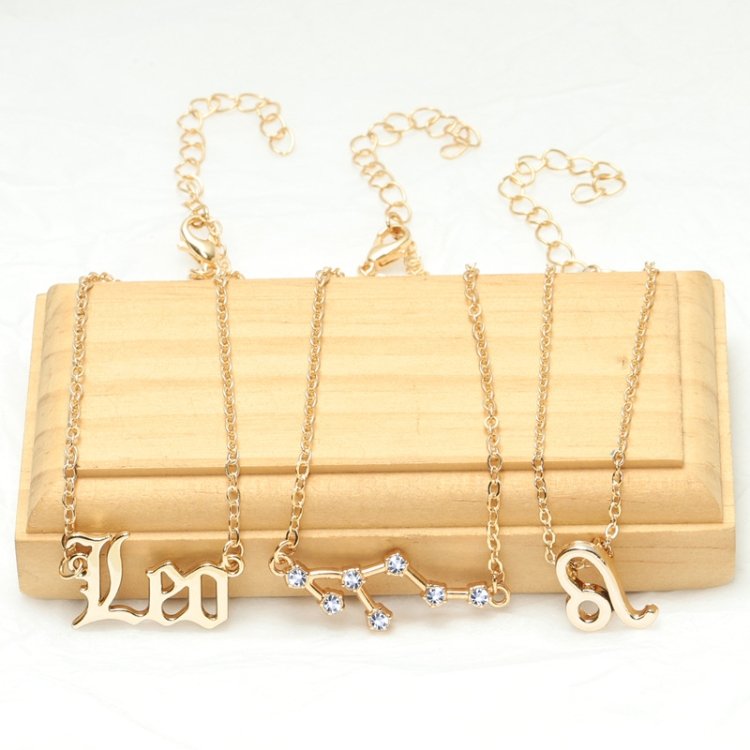 3 In 1 12 Zodiac Signs Necklace Set Retro Alphabet Symbols With Diamonds Jewelry Set, Scorpion Golden, Sagittarius Golden, Capricorn Golden, Taurus Golden, Pisces Golden, Leo Golden, Libra Golden, Cancer Golden, Aquarius Golden, Virgo Golden, Aries Gol... - Image 4