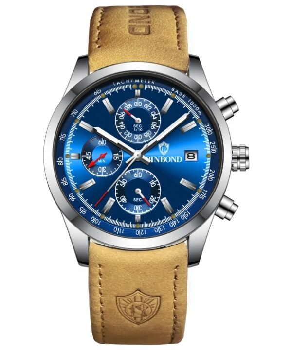 BINBOND B6022 30m Waterproof Luminous Multifunctional Quartz Watch, Leather-White Steel-Black, Leather-White Steel-Blue, Leather-White Steel-Green, Leather-White Steel-White, Leather-Black Steel-Black, White Steel-Black, White Steel-Blue...