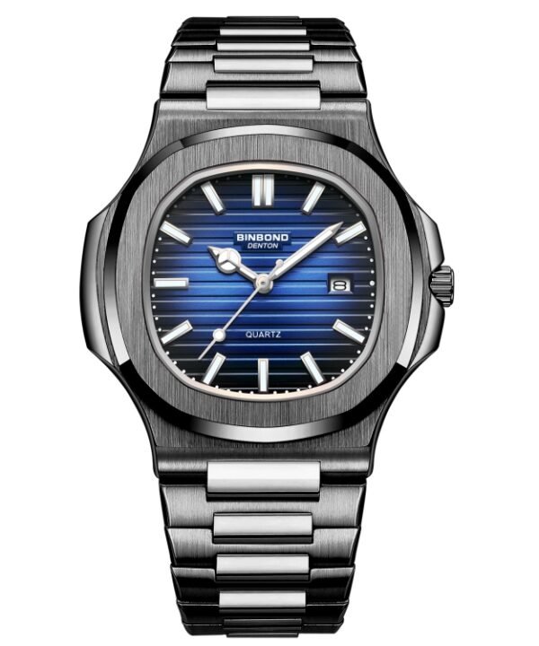 BINBOND B1885 30m Waterproof Retro Luminous Square Men Quartz Watch, White Steel-Blue, White Steel-Black, White Steel-White, White Steel-Green, Rose Gold-Blue, Rose Gold-Black, Rose Gold-White, Black Steel-Black-White, Black Steel-Blue-White