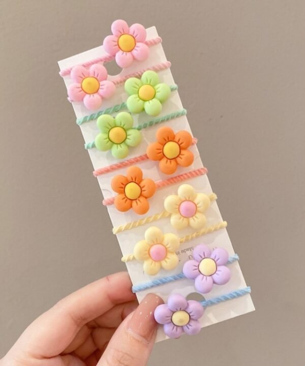 10pcs /Set Children Lovely Hair Bands Ring Baby Small Unbreakable Hair Headband, Flowers 1, Avocado, Fruits And Vegetables, Flowers 2, Colorful Eight Petal Flowers, Pink Candy, Frog Animals, Ice Cream, Watermelon Fruits, Transparent Daisies, Cream Colo...