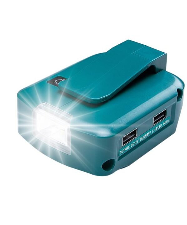 For Makita 14.4V/18V Lithium Battery Adapter With LED Lighting, Dual USB + DC