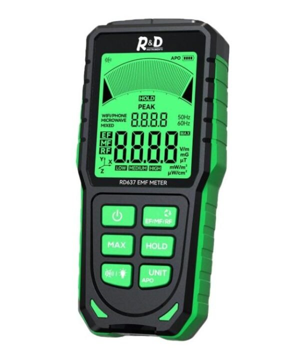 R&D INSTRUMENTS RD637 3 In 1 Digital Display Alarm Rechargeable Electromagnetic Radiation Tester, RD637