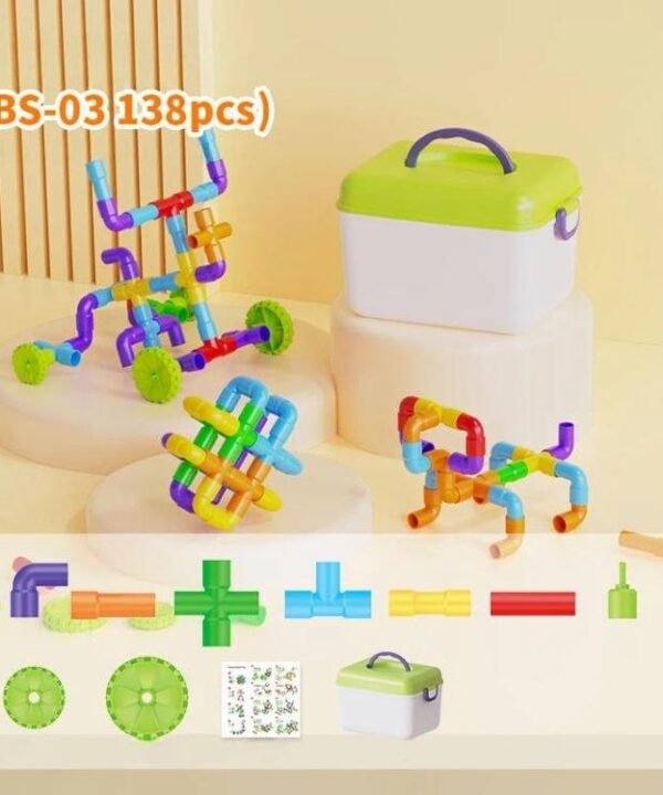 Children Large-Particle Building Blocks Pipe Assembly Toys+Storage Bin, 138pcs /Set, 178pcs /Set, 222pcs /Set