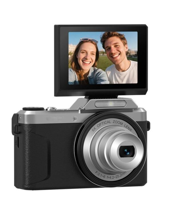 D27 4K Vlogging Camera 64MP Photo, 6x Optical Zoom, 180-Degree Flip Screen & WiFi Connectivity, D27 Black, D27 Brown