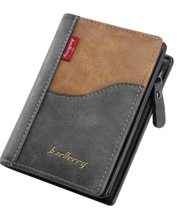 Baellerry D5591 Men Compact Wallet Vintage Contrast-Color Zipper Wallet Coin Card Holder