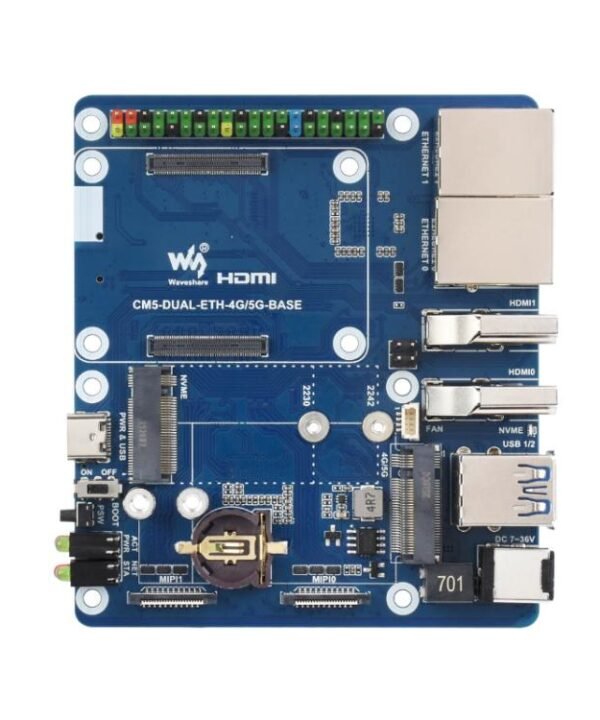 WAVESHARE CM5 Dual Network Port Expansion Board Onboard USB 3.2 Gen1 X 2, Supports PoE Module Connection, 32580