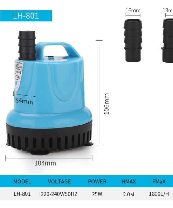 Submersible Aquarium Water Pump with 360-degree Bottom Suction for Freshwater & Saltwater Tanks, LH-801 25W, LH-802 45W, LH-803 60W, LH-804 85W, LH-805 105W