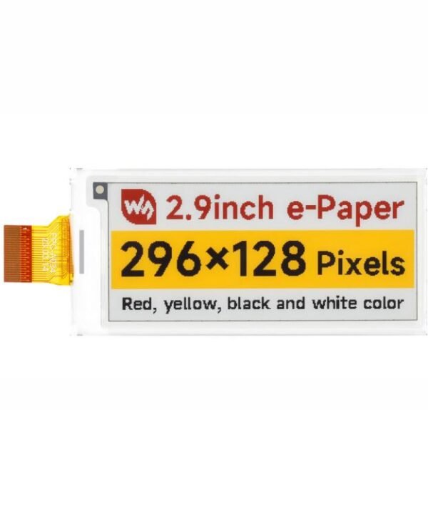 WAVESHARE 2.9inch E-Paper Display  E-Ink Display, 296x128, Red/Yellow/Black/White, SPI Interface, Raw Display, With Driver Board