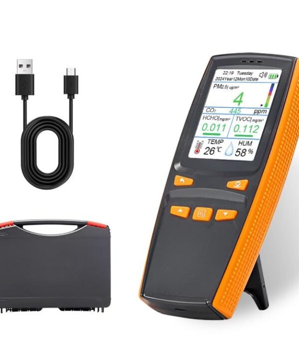 Handheld 10-In-1 Air Quality Monitor With Data Export To PC Detector For CO2, PM2.5, PM10, HCHO, TVOC, AQI, Temperature & Humidity
