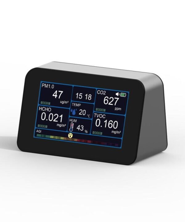 9-In-1 Air Quality Monitor For HCHO/PM2.5/CO2/TVOC, Temperature & Humidity, AQI, Adjustable Alarm, Type-C Charging
