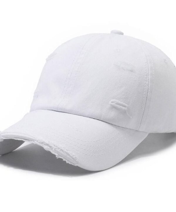 Ripped Baseball Cap Solid Color Distressed Casual Sun Hat, White, Black, Red, Royal Blue, Navy Blue, Coffee Brown, Light Beige, Gray