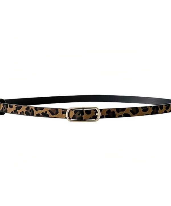 Women Dress-Embellished Denim PU Thin Belt, Leopard Print, White, Black, Light Tan