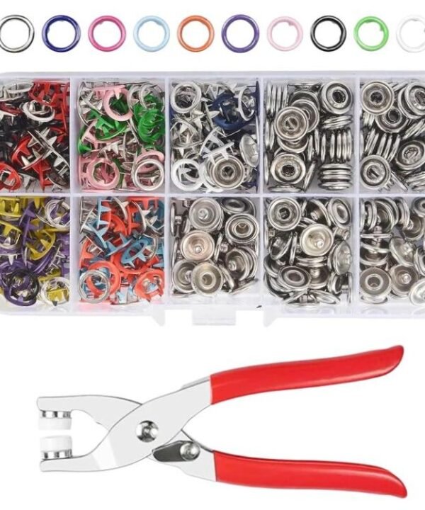 Metal 5-Claw Snap Button Set Colorful Snap Fasteners For Clothing, 100 Hollow + Pliers, 100 Solid + Pliers, 200 Solid + Pliers, 200 Solid + Pliers + Power Rod + Rubber Ring
