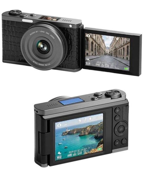 4K Waist-Level Viewfinder Flip-Screen Selfie Mirrorless Digital Camera, Crocodile Leather, Pebbled Texture, Crocodile Leather + Neck Strap, Pebbled Texture + Neck Strap