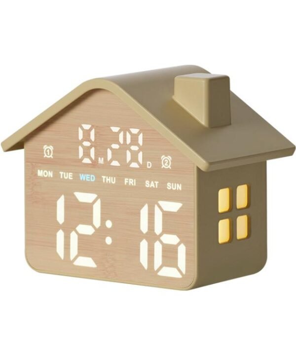 House-Shaped Digital Alarm Clock with Night Light Dual Alarms & Timer Function, 3-Level Brightness, GH8063 Yellow, GH8063 Gray
