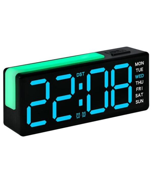 Digital Alarm Clock with RGB L-Shaped Night Light, Dual Alarms, Day/Date/Temperature Display, 3 Brightness Levels