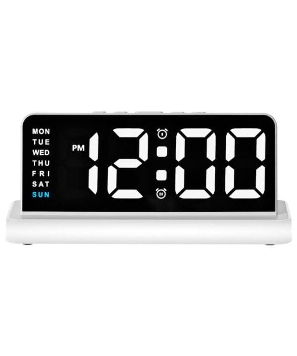 Large Display LED Digital Alarm Clock Mirror Desktop Clock with Atmosphere Night Light, Adjustable Brightness