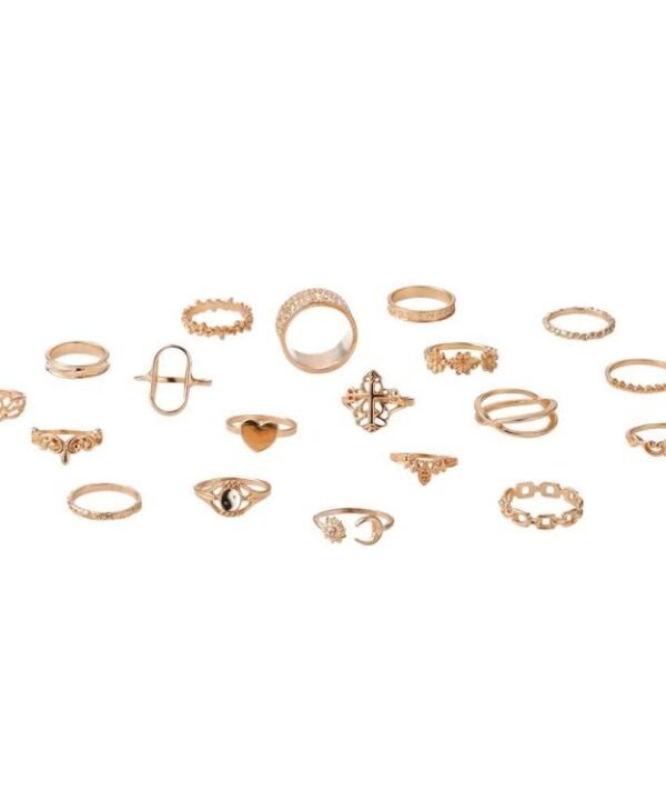 19pcs /Set Vintage Heart Flower Chain Ring Set