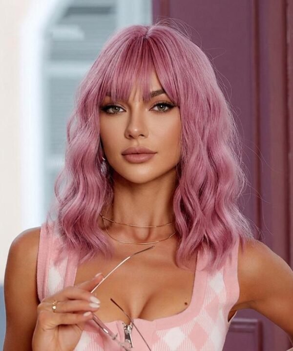 High-Temperature Synthetic Fiber Bangs Shoulder-Length Short Curly Wig