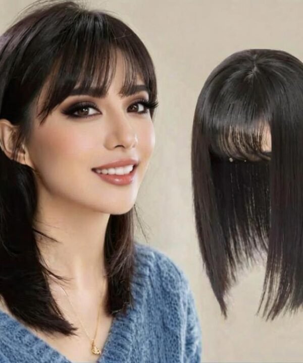 Hair Topper with Air Bangs for Women 12.6 inch Synthetic Hairpiece for Thinning Hair, Natural Looking Top Hair Extension with Clips