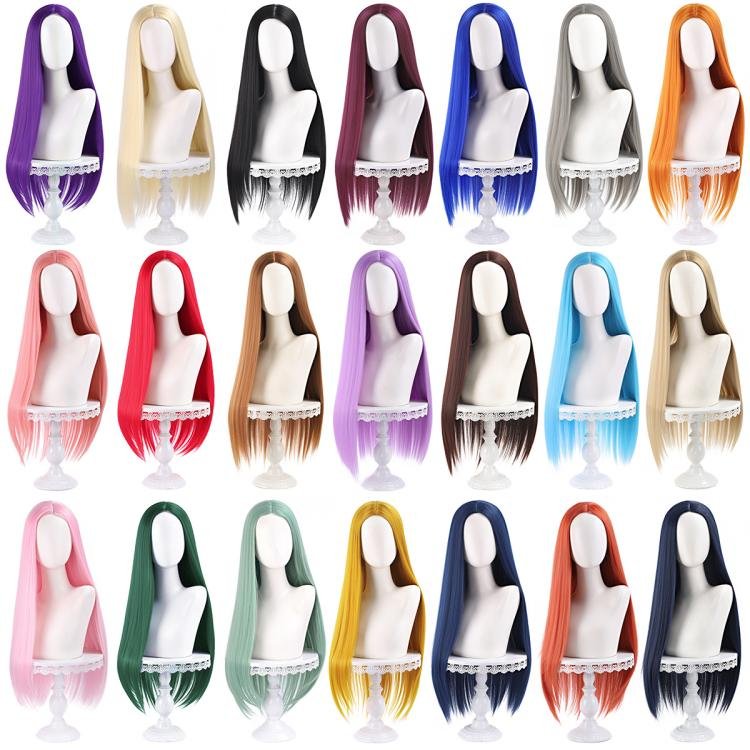 80cm Cosplay Versatile Center-Parted Long Straight Wig, Black, White, Silver, Light Gold, Red, Dark Brown, Light Brown, Purple, Royal Blue, Claret, Orange, Mint Green, Gray, Light Purple, Sky Blue, Linen, Gold, Light Yellow, Smoky Pink, Blue-black... - Image 2