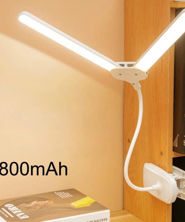 Xiajule Dual-Head Eye-Caring Clip On Lamp, Portable LED Rechargeable Student Reading Lamp, 800mAh, 1200mAh