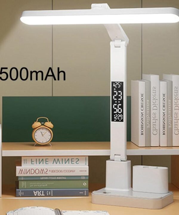 Xiajule Portable LED Desk Lamp With Time Display & Pen Holder, Dimmable Eye-Caring Lamp For Reading Homework, 1500mAh, 1800mAh